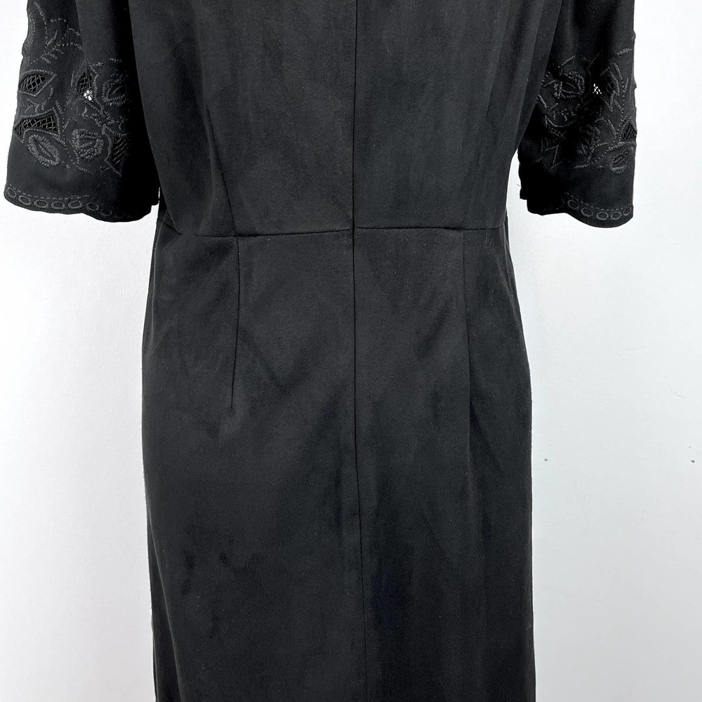 Bar III Black Embroidered Faux Suede Mini Shift Dress Size Large - Picture 10 of 13